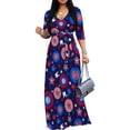 thumbnail image 1 of Women's Maxi Floral Print Casual 3/4 Sleeve V-Neck Wrap Tie Waist Long Dress For Women Plus Size Summer Vacation Boho Beach Chic Curvy Elegant Outwear Vestidos, 1 of 4