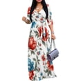 thumbnail image 1 of Women's Maxi Floral Print Casual 3/4 Sleeve V-Neck Wrap Tie Waist Long Dress For Women Plus Size Summer Vacation Boho Beach Chic Curvy Elegant Outwear Vestidos, 1 of 4