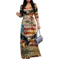 thumbnail image 1 of Women's Maxi Floral Print Casual 3/4 Sleeve V-Neck Wrap Tie Waist Long Dress For Women Plus Size Summer Vacation Boho Beach Chic Curvy Elegant Outwear Vestidos, 1 of 4