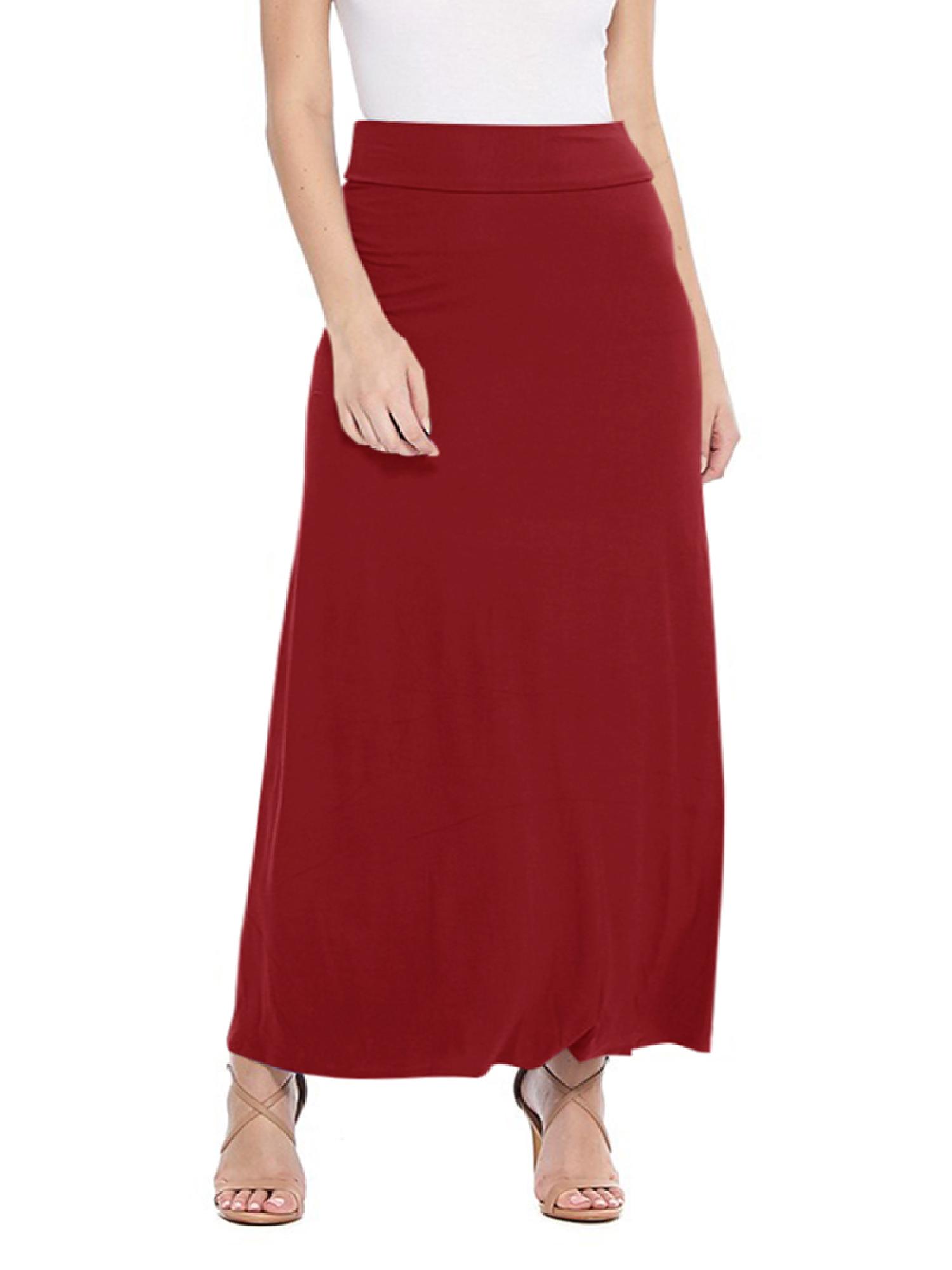 Women's Maxi Length Foldable Waistband Loose Fit Solid Skirt Made in