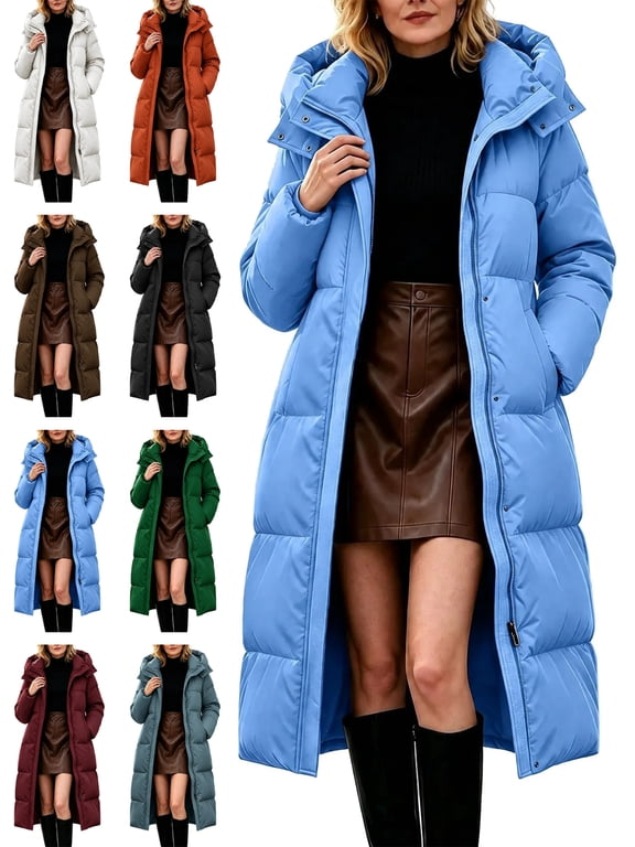 Women's Maxi Length Puffer Coat Extra Long Down Alternative Winter Parka with Hood