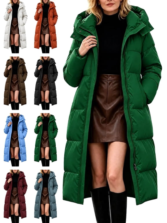 Women's Maxi Length Puffer Coat Extra Long Down Alternative Winter Parka with Hood