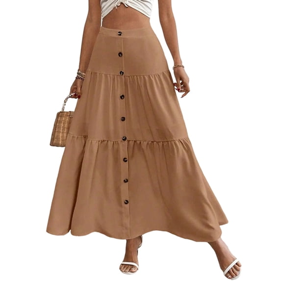 Women's Maxi Pleated Skirt High Waisted A Line Long Skirts Button Down Business Casual Outfits for Holiday