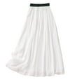 thumbnail image 1 of Women's Maxi Skirt A Line Elastic Waist Summer Skirt A Line Flowy Swing Casual Beach Skirt Ankle Length Double Layers Boho Loose Fit, White (XX-Large), 1 of 9