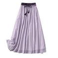 thumbnail image 1 of Women's Maxi Skirt A Line Elastic Waist Summer Skirt A Line Flowy Swing Casual Beach Skirt Ankle Length Double Layers Boho Loose Fit, Purple (Large), 1 of 9
