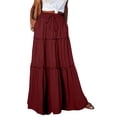 thumbnail image 1 of Women's Maxi Skirt A Line Tiered Long Elastic Waist High Swing Beach, 1 of 9