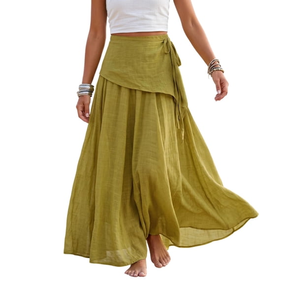 Women's Maxi Skirts Summer Boho High Waisted Tiered Flowy Beach Long Skirt | Summer Maxi Skirts for Women 2026 Fashion Boho Trendy A Line Skirts Soft Lightweight Cotton Linen Skirt