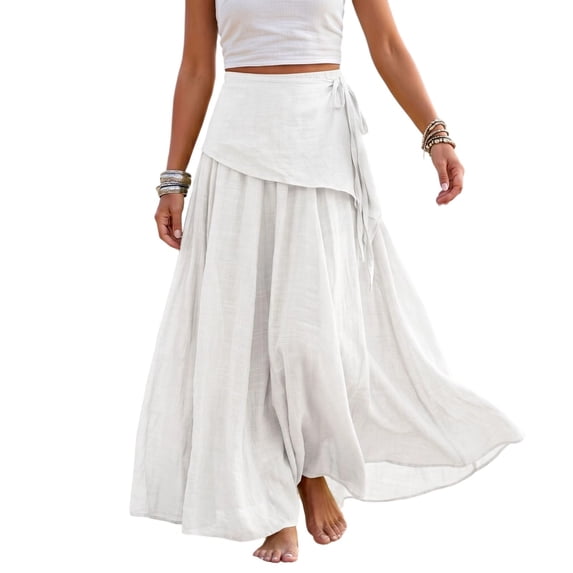 Women's Maxi Skirts Summer Boho High Waisted Tiered Flowy Beach Long Skirt | Summer Maxi Skirts for Women 2026 Fashion Boho Trendy A Line Skirts Soft Lightweight Cotton Linen Skirt