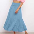 thumbnail image 1 of Women's Maxi Skirts Summer Long Flowy A Line Boho High Elastic Waist Pleated Skirt with Pockets Light Blue M, 1 of 7