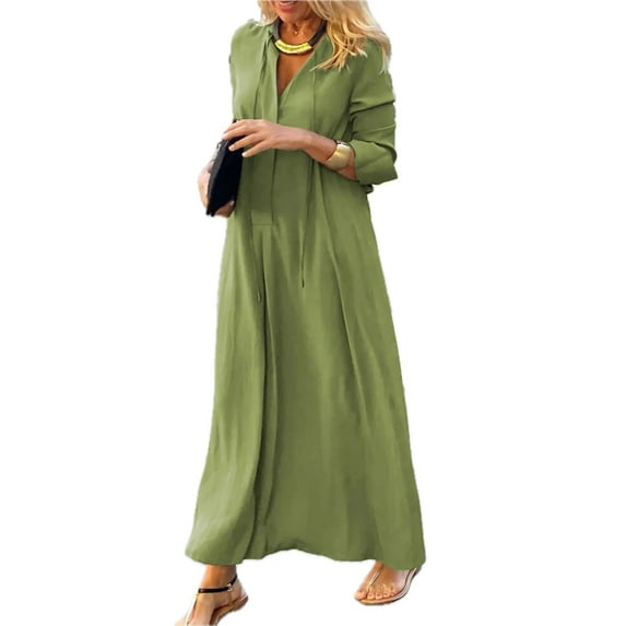 Women's Maxi Solid Color Shirt Dress Plus Size Classic Everyday Look in Polyester Fabric for Comfort and Easy Care