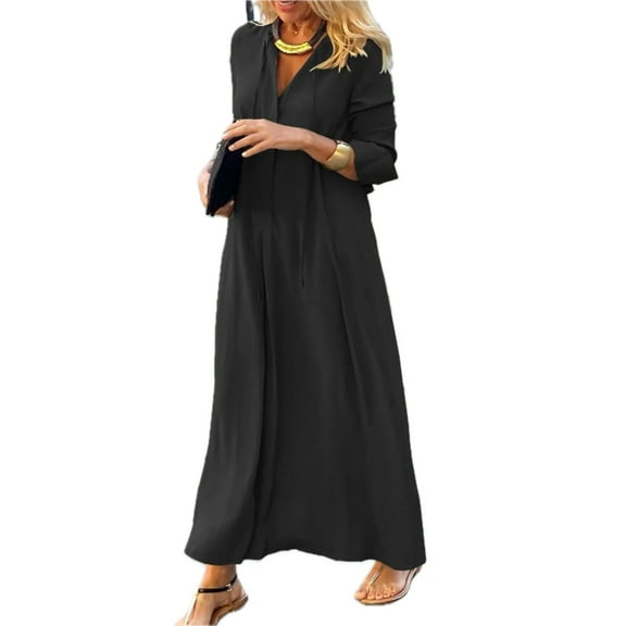 Women's Maxi Solid Color Shirt Dress Plus Size Classic Everyday Look in Polyester Fabric for Comfort and Easy Care