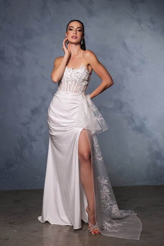 Women's May Queen Bridal Gown Wedding High Slit Sheath Strapless Dress MQ2072 Ivory 20