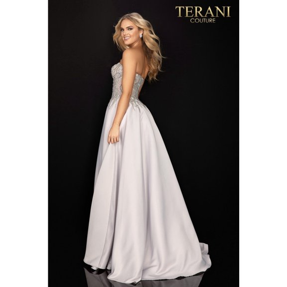 Women's Terani Couture Beaded Sweetheart Neckline evening elegant Dress 2011p1197 Silver Ivory 10