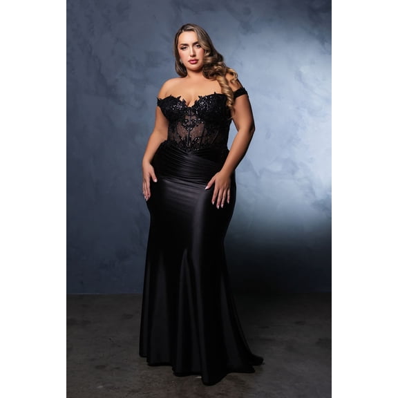 Women's May Queen Gala Night Dress Off Shoulder Mermaid Prom 2026 MQ2141 Black 2