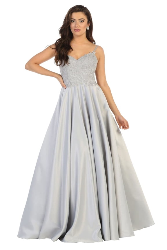 Women's May Queen Long A-line Gala Dress MQ1685 Silver 12