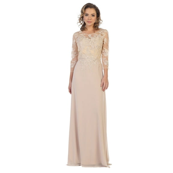 Women's May Queen MQ1637 3 4 Sleeves Long Plus Size Mother Of Bride Dress Champagne Goldish Beige XL