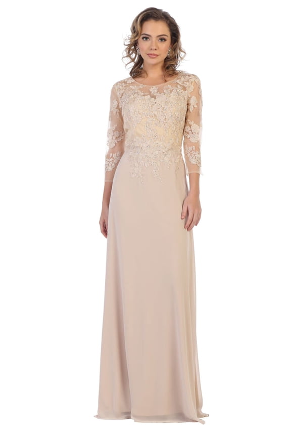 Women's May Queen MQ1637 3 4 Sleeves Long Plus Size Mother Of Bride Dress Champagne Goldish Beige XL