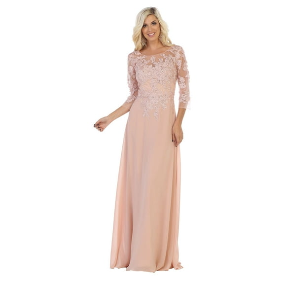 Women's May Queen MQ1637 3 4 Sleeves Long Plus Size Mother Of Bride Dress Dusty Rose Pink 2XL