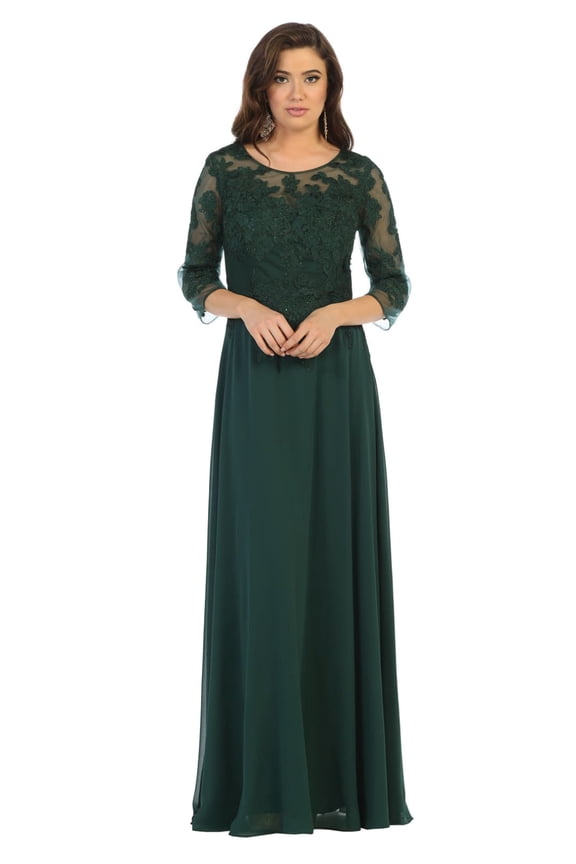 Women's May Queen MQ1637 3 4 Sleeves Long Plus Size Mother Of Bride Dress Hunter Green 3XL