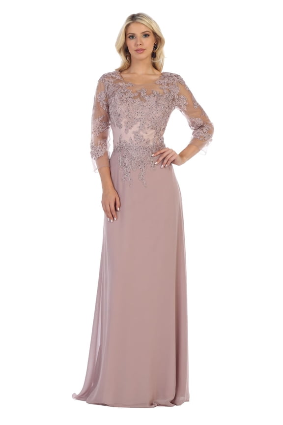 Women's May Queen MQ1637 3 4 Sleeves Long Plus Size Mother Of Bride Dress Mauve 2XL
