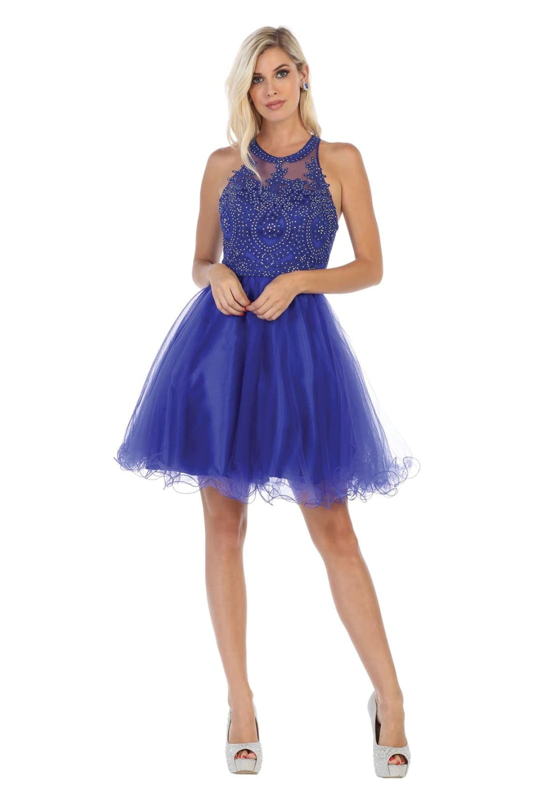 Women's May Queen MQ1643 A Line Embroidered Graduation Short Party Dress  Royal Blue 14 - Walmart.com