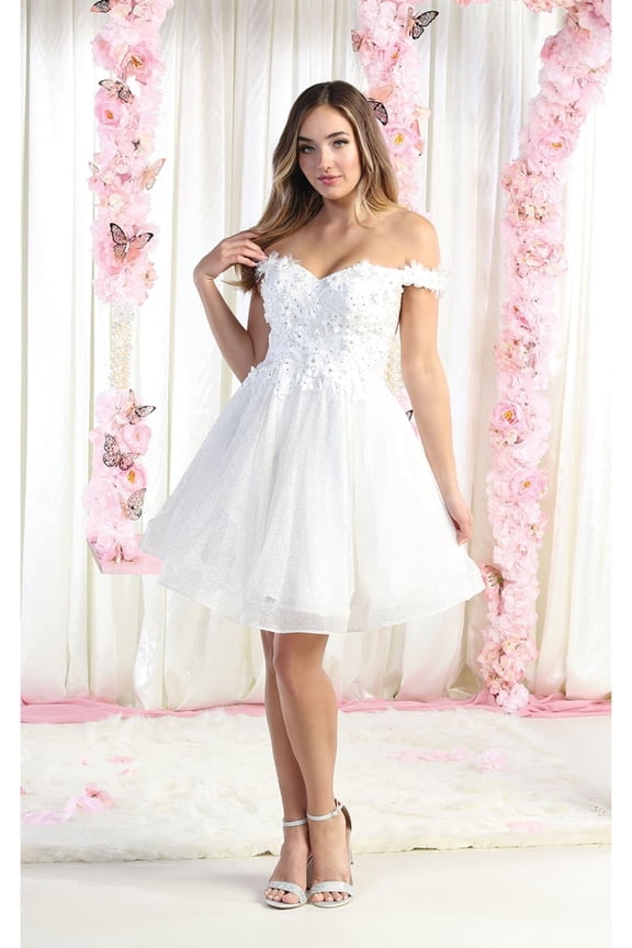 Women's May Queen MQ1854 Off Shoulder Corset Short Prom 2026 Dresses Ivory 20