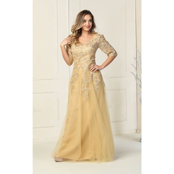 Women's May Queen MQ1859 Short Sleeve Mother Of The Bride Plus Size Gown-New Collection Gold M