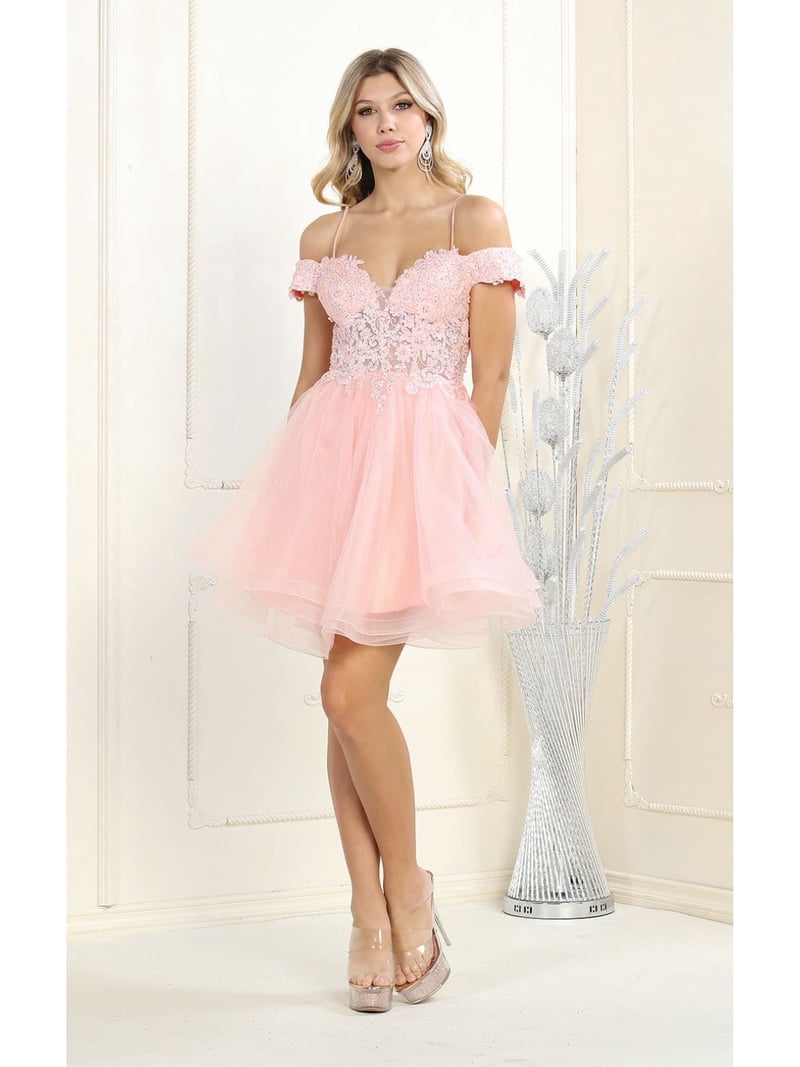 Women's May Queen MQ1897 Cold Shoulder Short Dress homecoming party Blush Pink 16 hoco 2025