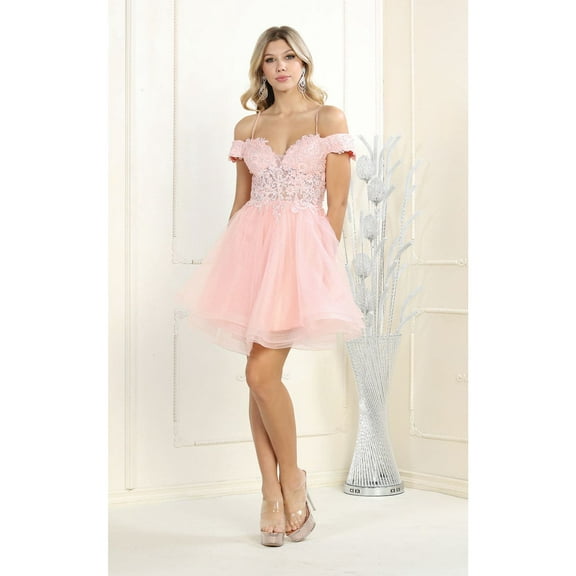 Women's May Queen MQ1897 Cold Shoulder Short Dress homecoming party Blush Pink 16 hoco 2025