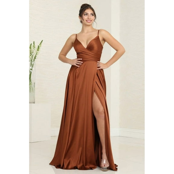 Women's May Queen MQ1945R Sleeveless Rust Christmas - New Year Holiday Reddish-brow High Slit Bridesmaids Gown 16