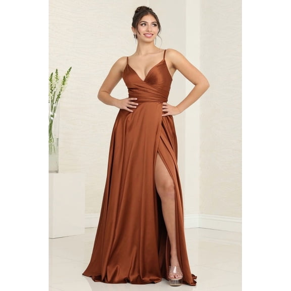 Women's May Queen MQ1945R Sleeveless Rust Christmas - New Year Holiday Reddish-brow High Slit Bridesmaids Gown 6