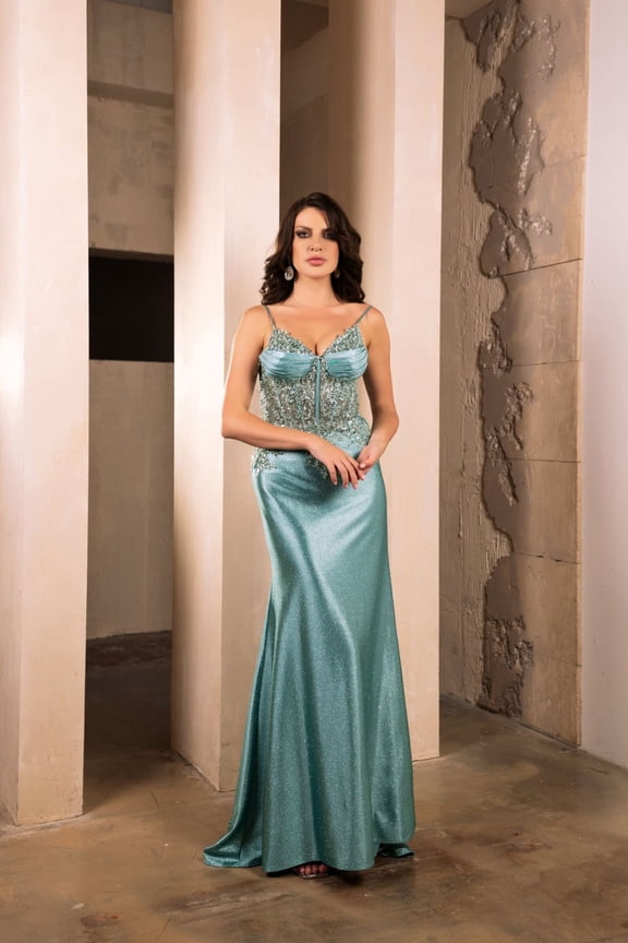 Women's May Queen Formal Dress V-Neck Sequin Sleeveless Prom 2026 Gown MQ2122 Sage Green 20
