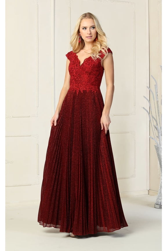 Women's May Queen Mother Of Bride Pleated Formal Dress & Plus Size Gown MQ1836 Burgundy 12