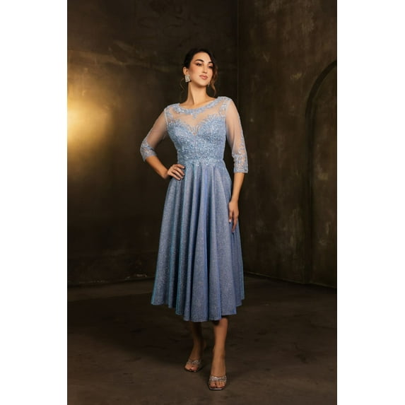Women's May Queen Mother Of The Groom Sequin A-Line Cocktail Dress MQ2124 Dustyblue XL