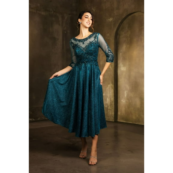 Women's May Queen Mother Of The Groom Sequin A-Line Cocktail Dress MQ2124 Tealblue M