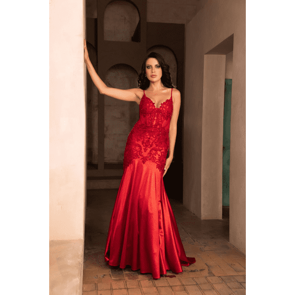 Women's May Queen Pageant Dress V-Neck Sleeveless Mermaid Gown MQ2123 Christmas - New Year Holiday Red 12