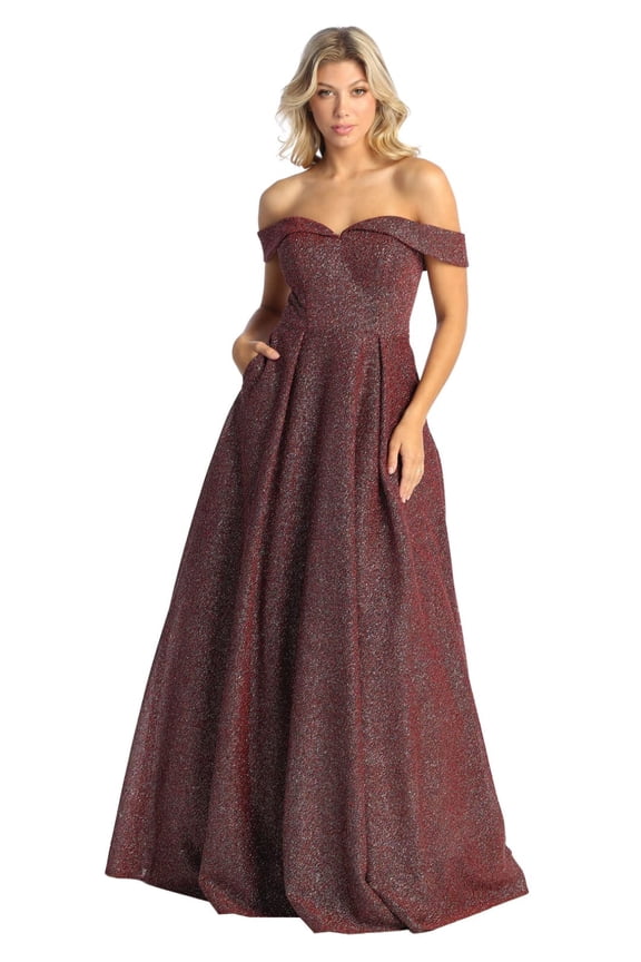 Women's May Queen Prom 2026 Dress Formal evening elegant Gown Off The Shoulder Glitter A-Line MQ1915 Burgundy 20