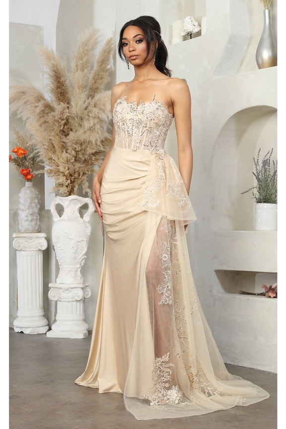 Women's May Queen Prom 2026 Gown High Slit Sheath Strapless Dress MQ2072 Champagne Goldish Beige 20