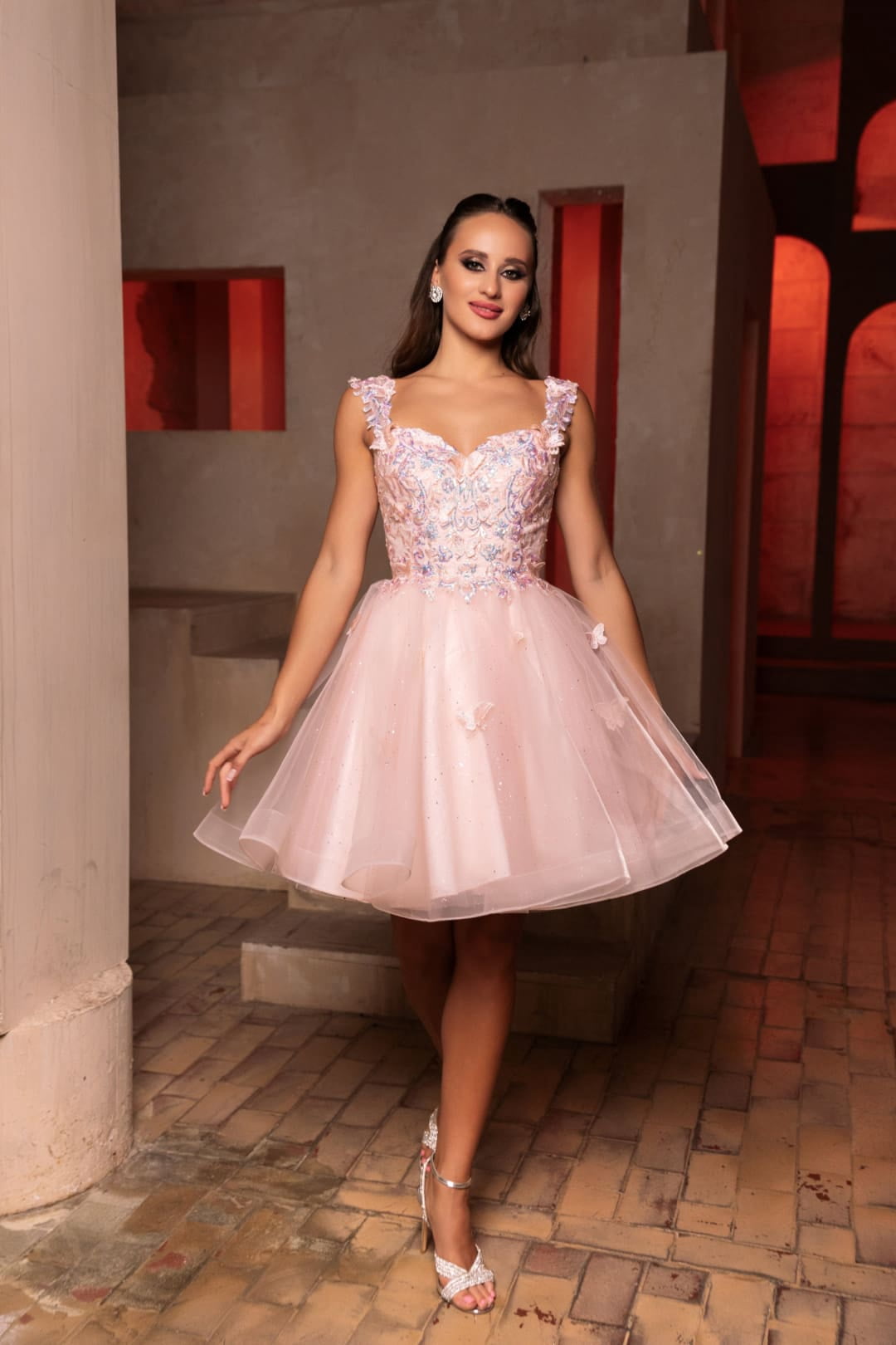 blush pink a line dress Fashion Applique Dusty Blue Blush Pink A-line Prom Dresses,CP0416 – clover  sew main image 0