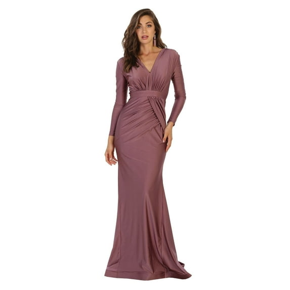 Women's May Queen V Neck Mermaid Dress Classy Long Sleeve evening elegant Gown Mauve 12