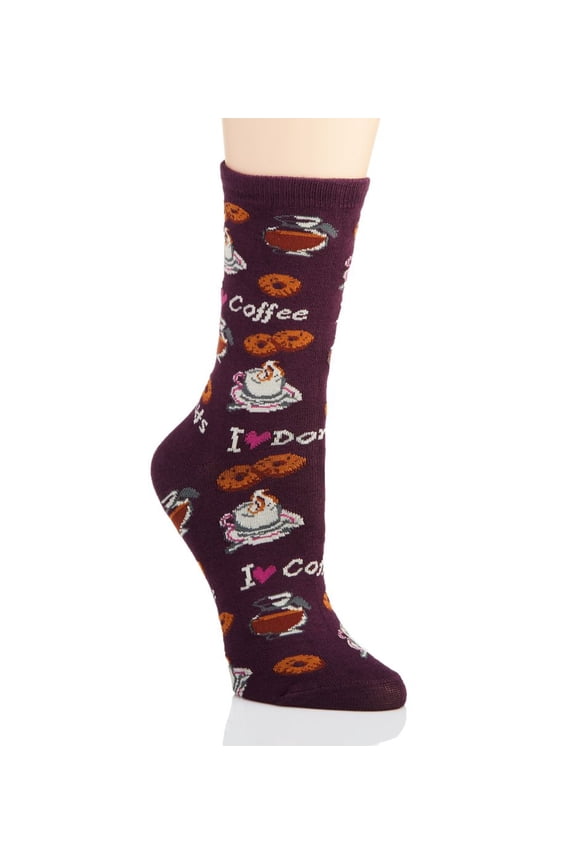 I Love Coffee Bamboo Blend Crew Socks - Womens - Female, 9-11, Blackberry Wine