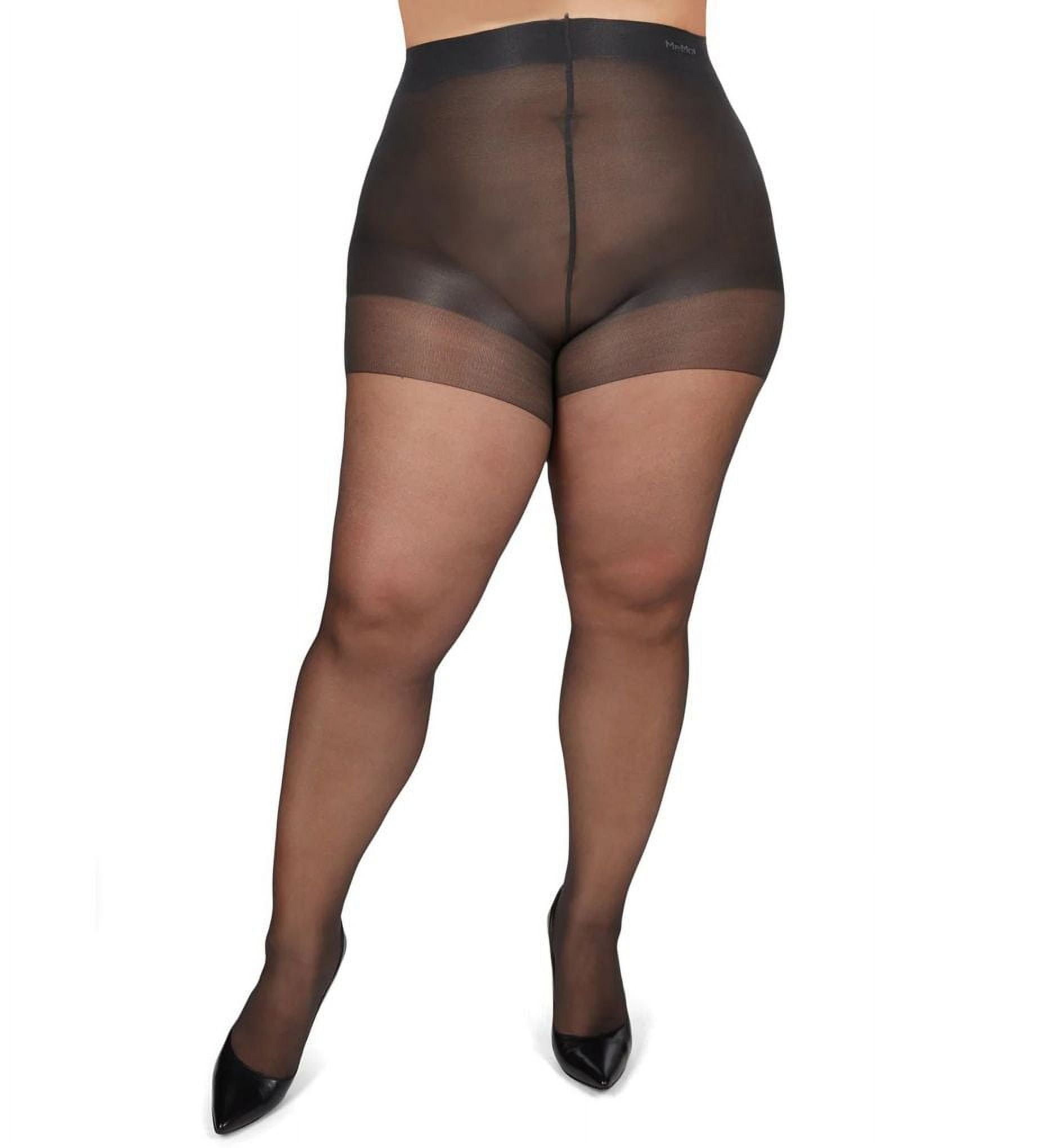 Women's MeMoi MM-2210 Plus Size Curvy Silky Sheer Control Top Pantyhose (Off Black Q Petite)