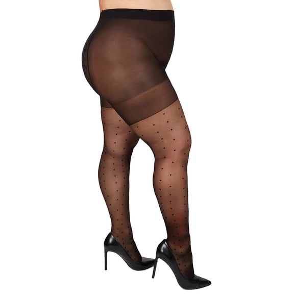 MeMoi Women's Pindot Sheer Curvy Control Top Tights - Womens - Female, 3X/4X, Black-Black