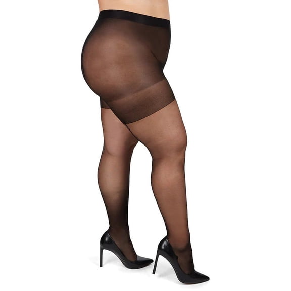 MeMoi Women's Back Seam/Cuban Heel Plus Size Curvy Control Top Pantyhose - Womens - Female, 7X, Black-Black