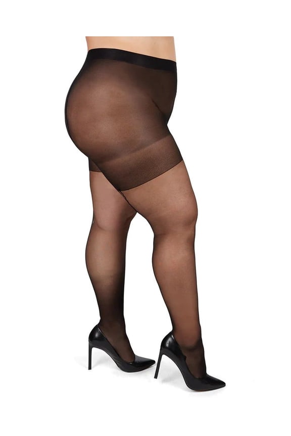Women's Back Seam/Cuban Heel Plus Size Curvy Control Top Pantyhose - Womens - Female, 7X, Black-Black