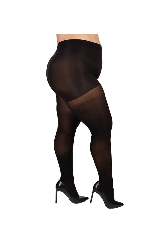 Microfiber Opaque Plus Size Curvy Control Top Tights - Womens - Female, 5X-6X, Black