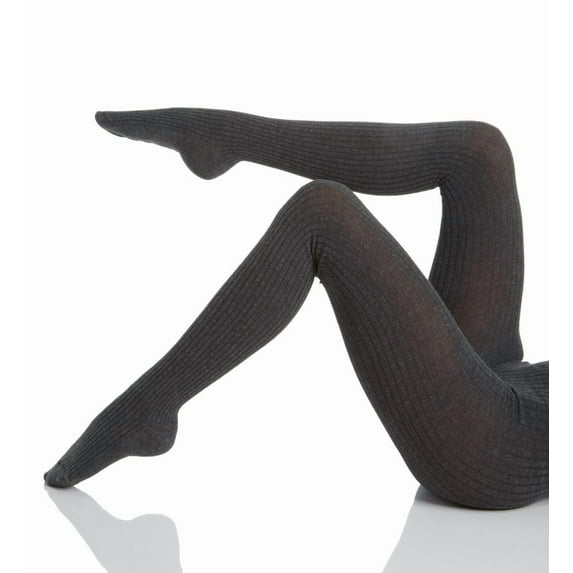 MeMoi Boston Ribbed Cotton Blend Sweater Tights - Womens - Female (M-L, Dark Gray Heather)
