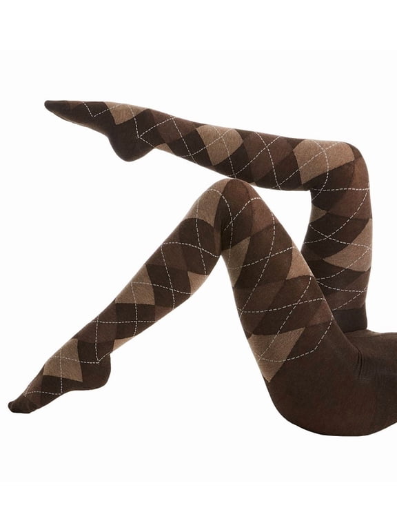 Women's MeMoi MO-391 Textured Argyle Sweater Tights (Brown Heather M/L)