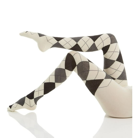 MeMoi Classic Large-Print Argyle Sweater Tights - Womens - Female (Medium/Large, Winter White)