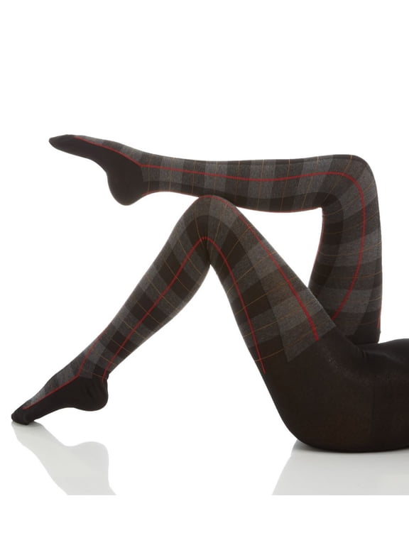 Women's MeMoi MO-392 Tartan Plaid Sweater Tights (Black Plaid L/XL)
